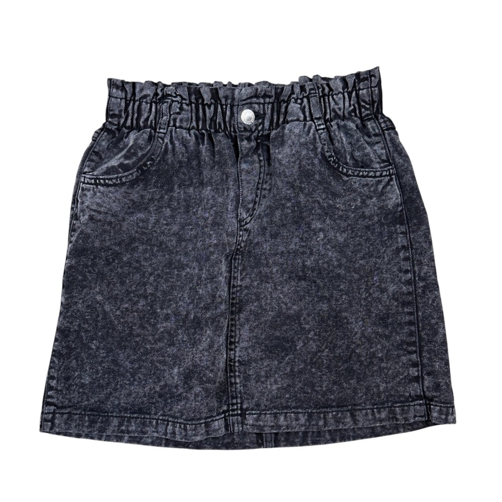 H&M Black Acid Wash Denim Paper Bag Mini Skirt Girls Size 16 Wms XS